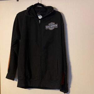 Harley-Davidson Black and Orange Zip-Up Jacket